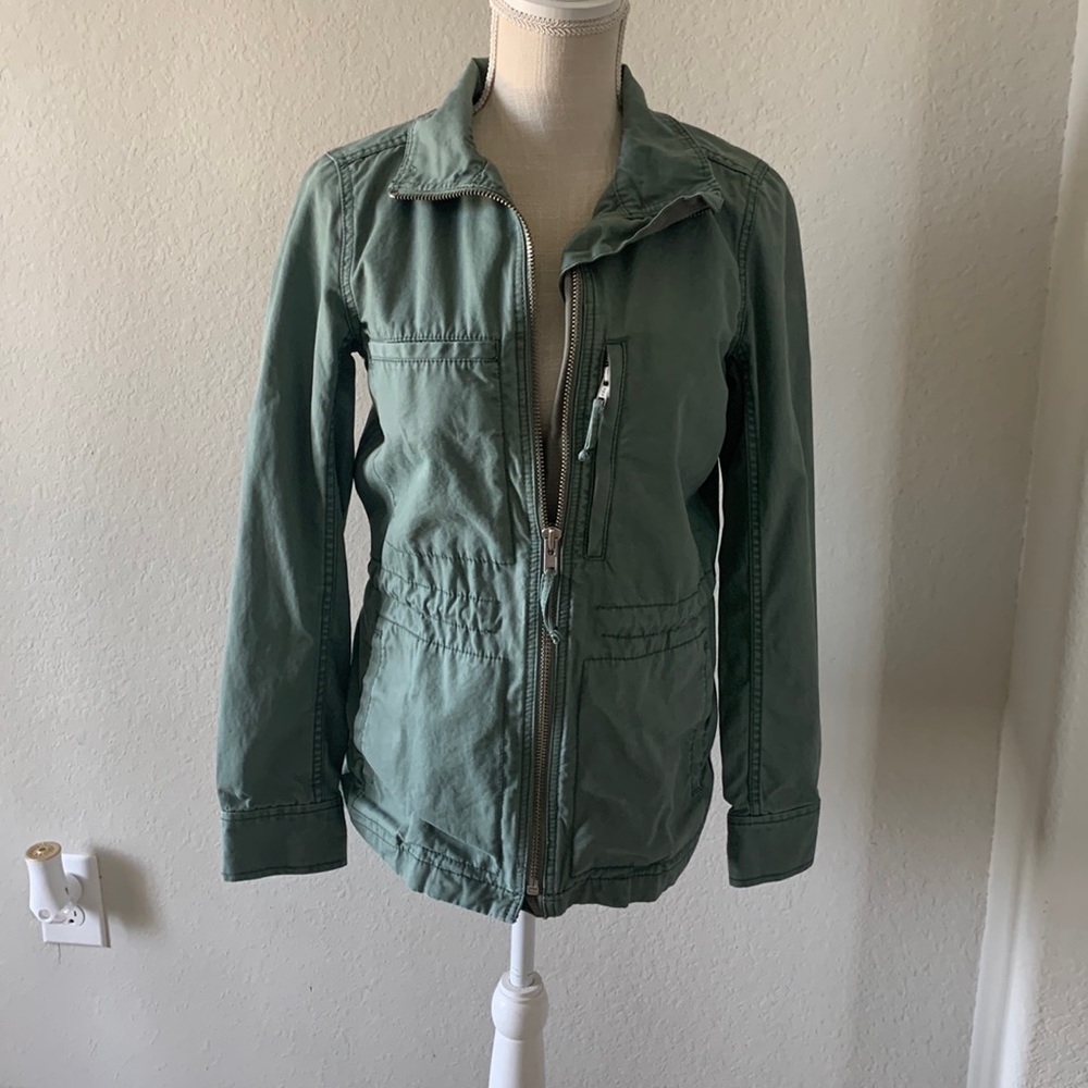 Madewell army green zip up denim jacket